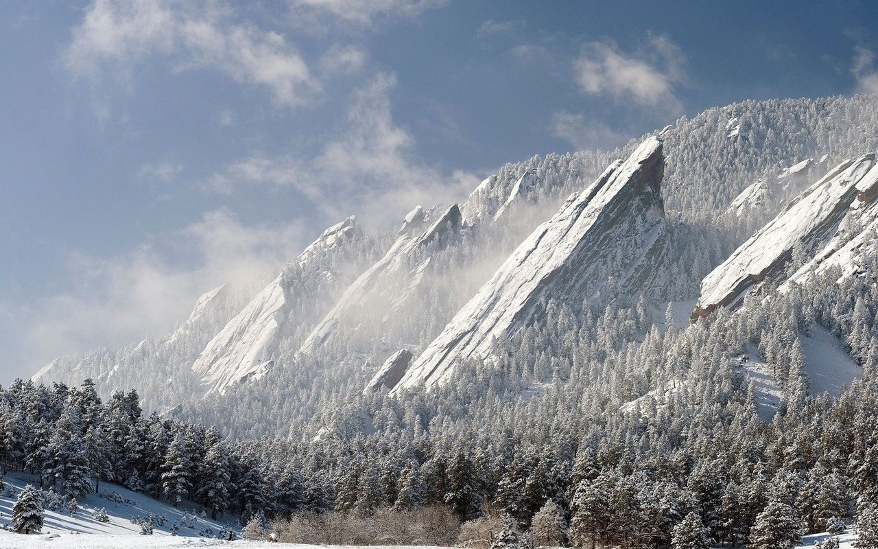 Обои деревья, горы, снег, зима, trees, mountains, snow, winter разрешение 1920x1080 Загрузить