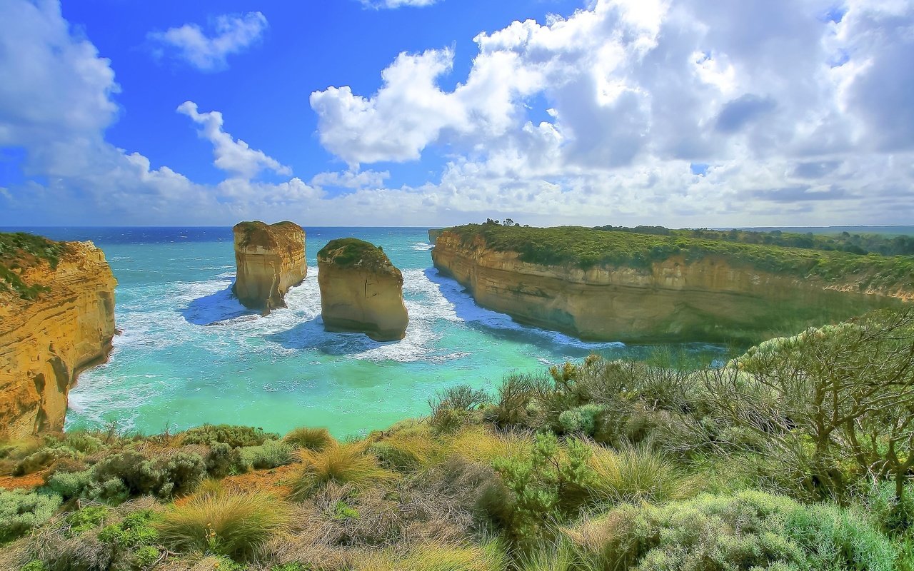 Обои скалы, берег, пейзаж, океан, австралия, rocks, shore, landscape, the ocean, australia разрешение 1920x1080 Загрузить