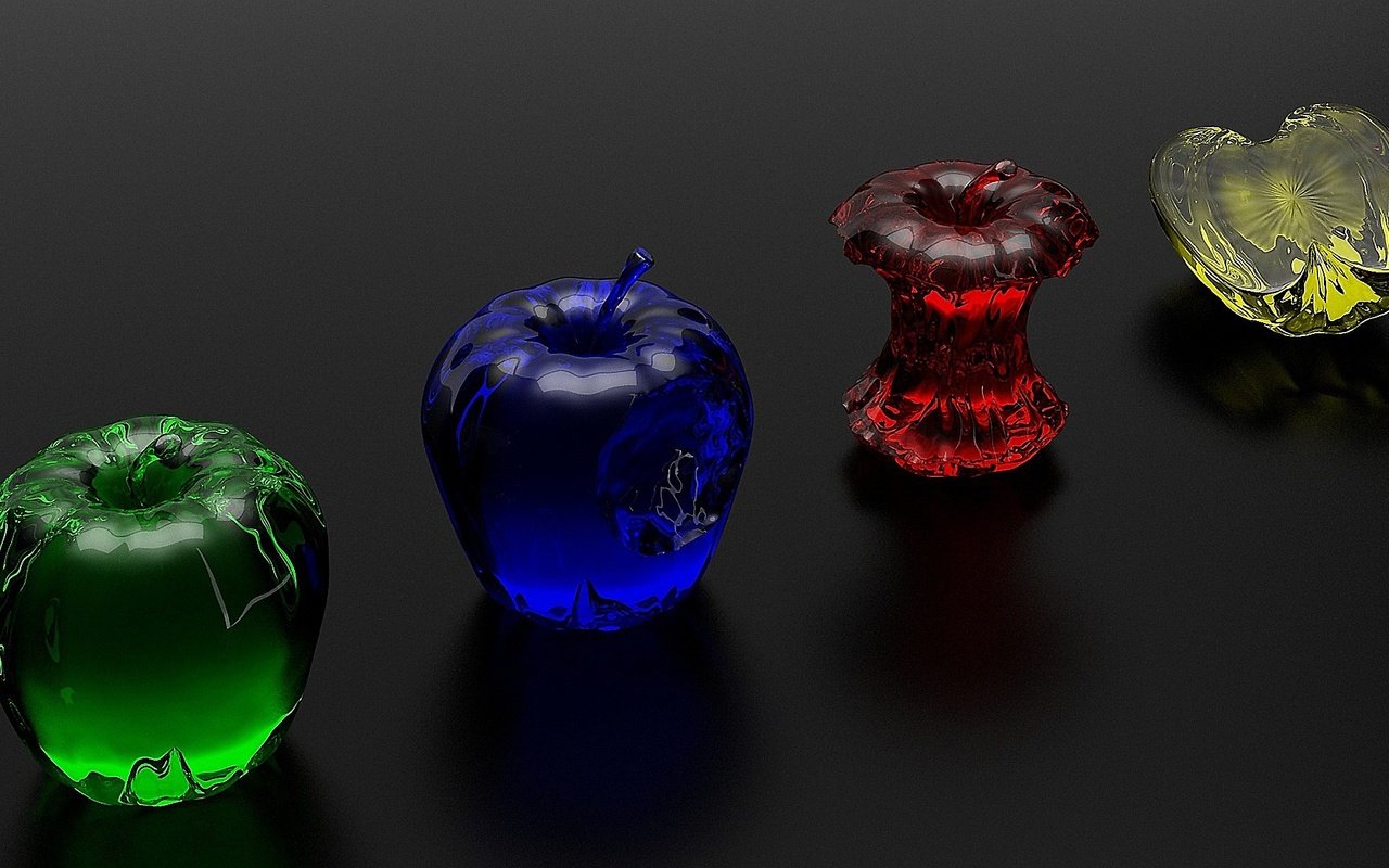 Обои разноцветные яблоки из стекла, colourful apples of glass разрешение 2560x1440 Загрузить