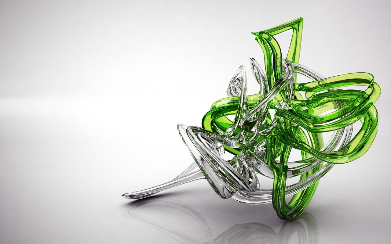 Обои зелёный, прозрачный, белый, стекло, фигура, рендер, 3д, green, transparent, white, glass, figure, render, 3d разрешение 1920x1200 Загрузить