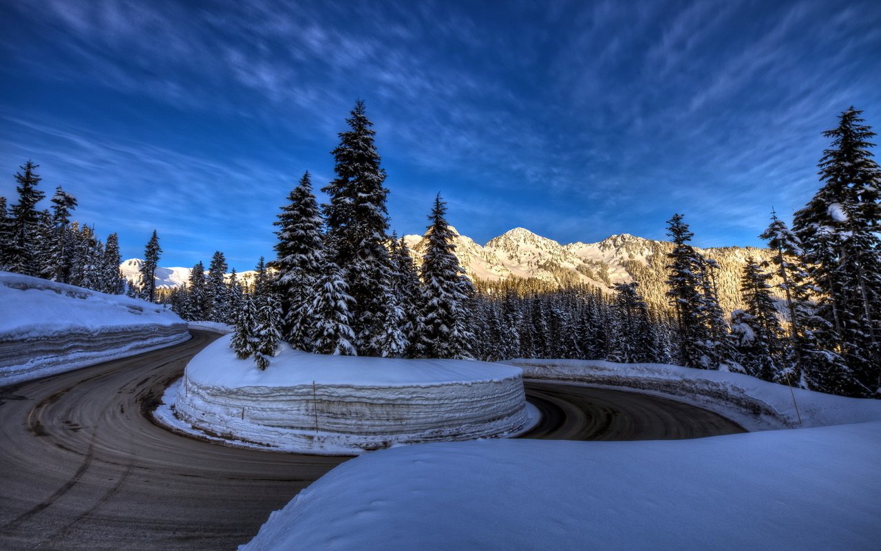 Обои дорога, горы, зима, пейзаж, road, mountains, winter, landscape разрешение 1920x1200 Загрузить