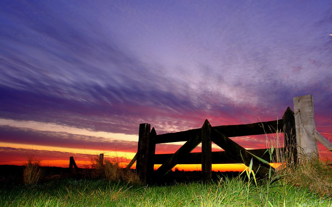 Обои небо, трава, природа, закат, забор, the sky, grass, nature, sunset, the fence разрешение 3259x2318 Загрузить