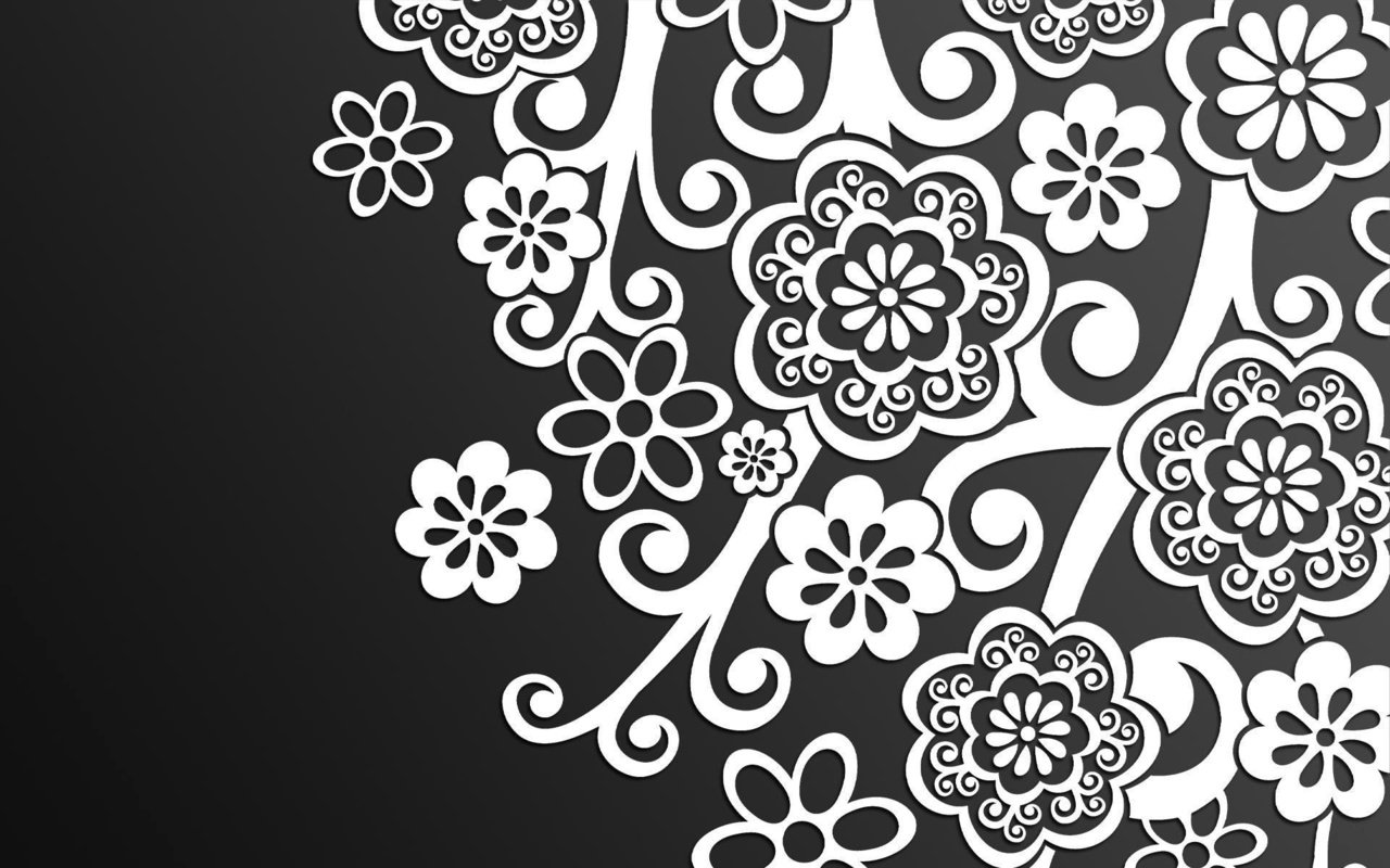 Обои цветы, дизайн, фон, вектор, узор, черный, белые, flowers, design, background, vector, pattern, black, white разрешение 1920x1200 Загрузить