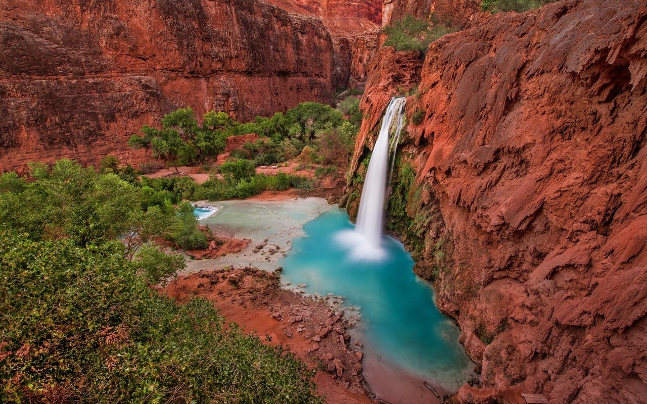 Обои скалы, природа, водопад, сша, аризона, водопад хавасу, большой каньон, rocks, nature, waterfall, usa, az, havasu falls, the grand canyon разрешение 1920x1200 Загрузить