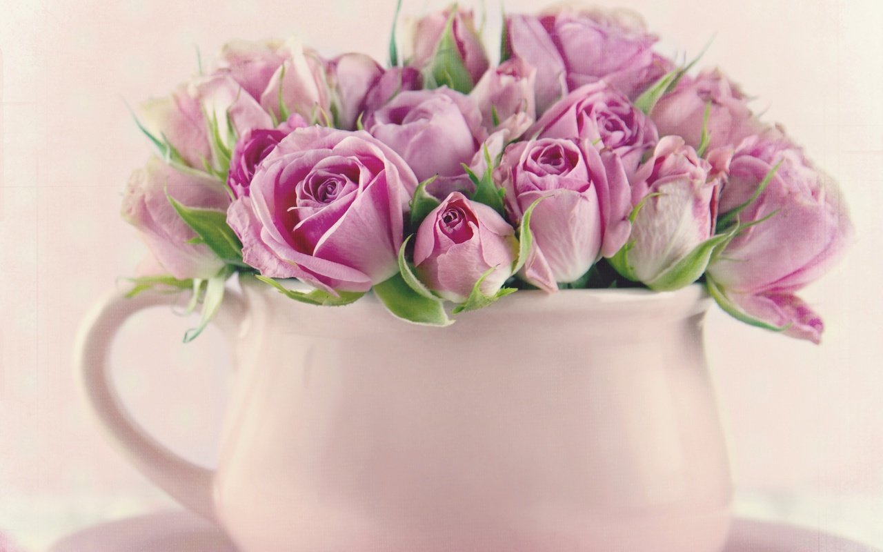 Обои цветы, фон, розы, букет, розовые, ваза, flowers, background, roses, bouquet, pink, vase разрешение 2880x2160 Загрузить