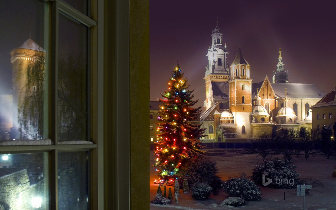 Обои елка, замок, рождество, польша, bing, краков, вавельский замок, tree, castle, christmas, poland, krakow, wawel castle разрешение 1920x1200 Загрузить