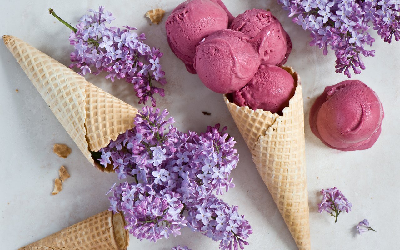 Обои мороженое, сирень, вафли, ice cream, lilac, waffles разрешение 2000x1419 Загрузить