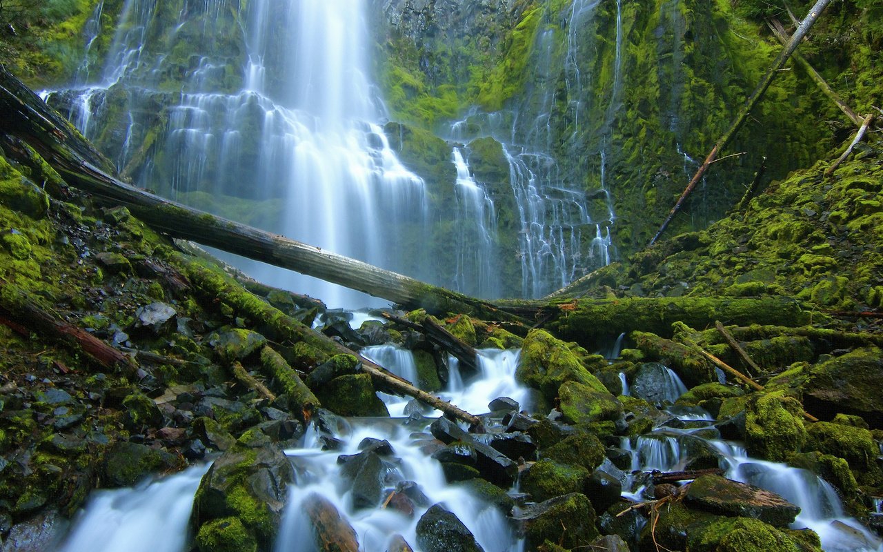 Обои камни, водопад, мох, бревна, орегон, каскад, stones, waterfall, moss, logs, oregon, cascade разрешение 2048x1365 Загрузить