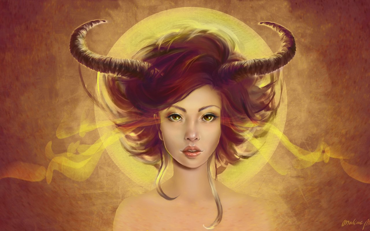 Обои арт, девушка, фон, взгляд, волосы, рога, демоница, art, girl, background, look, hair, horns, demoness разрешение 1920x1080 Загрузить