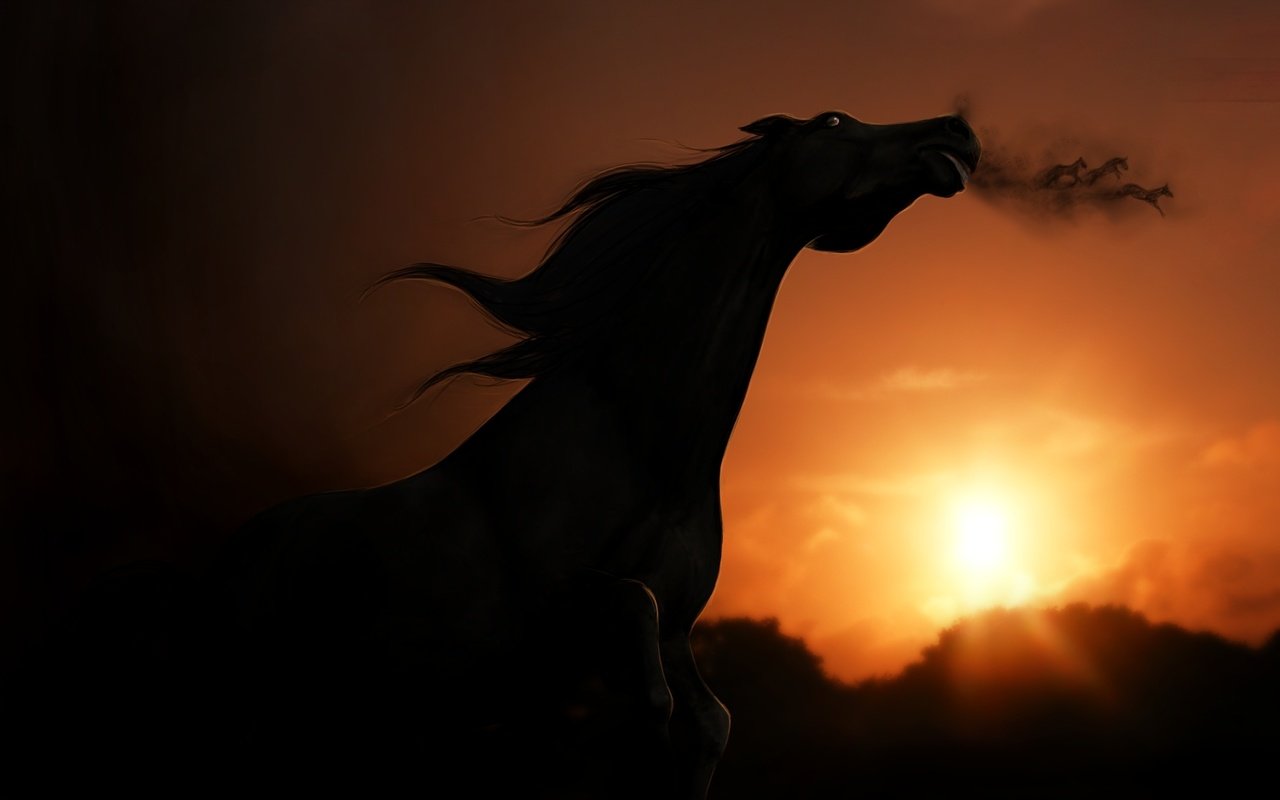 Обои небо, лошадь, закат, взгляд, тень, рендеринг, the sky, horse, sunset, look, shadow, rendering разрешение 2000x1235 Загрузить