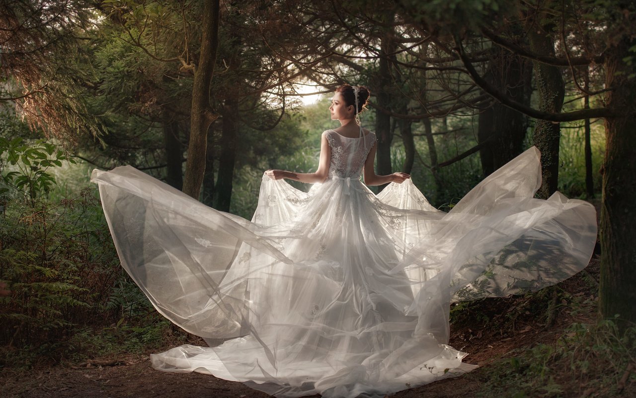 Обои лес, девушка, невеста, свадебное платье, forest, girl, the bride, wedding dress разрешение 2048x1363 Загрузить