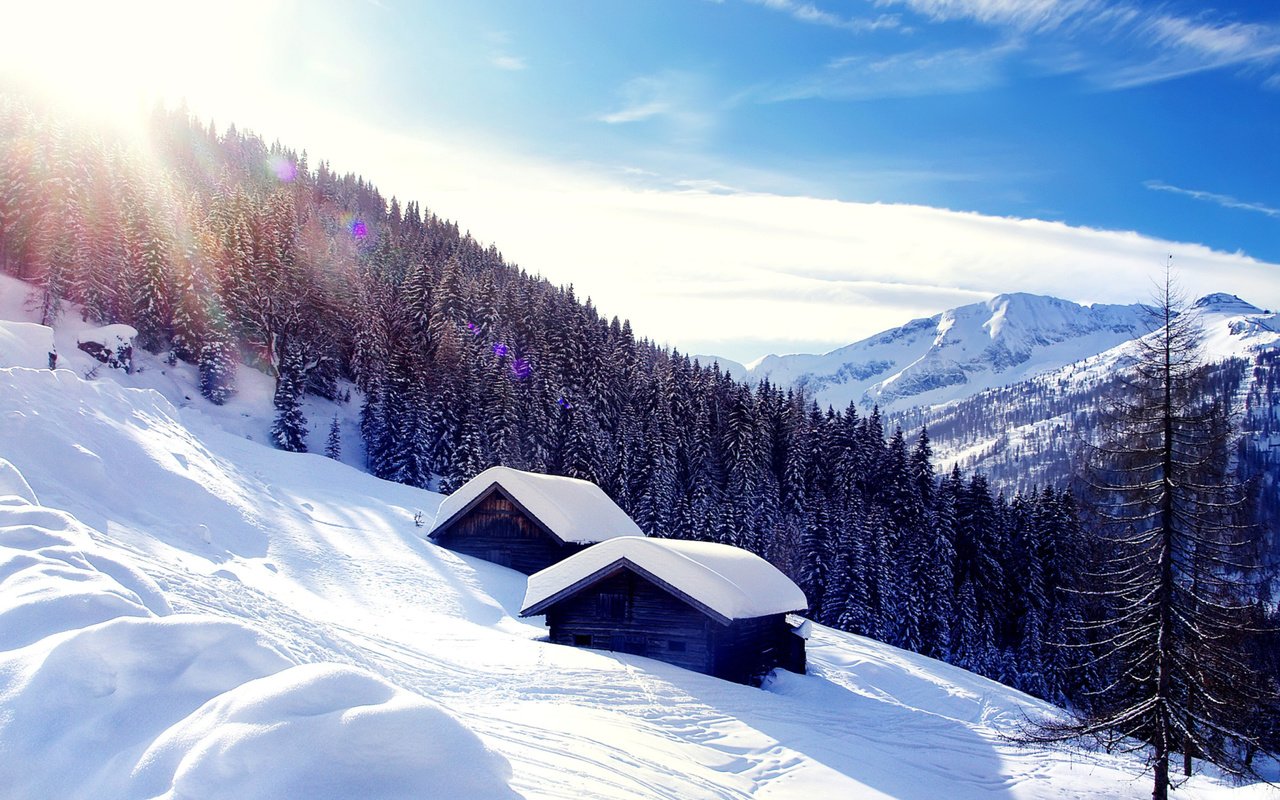 Обои горы, альпы, снег, лес, зима, австрия, путешествия, домик, европа, mountains, alps, snow, forest, winter, austria, travel, house, europe разрешение 2560x1600 Загрузить