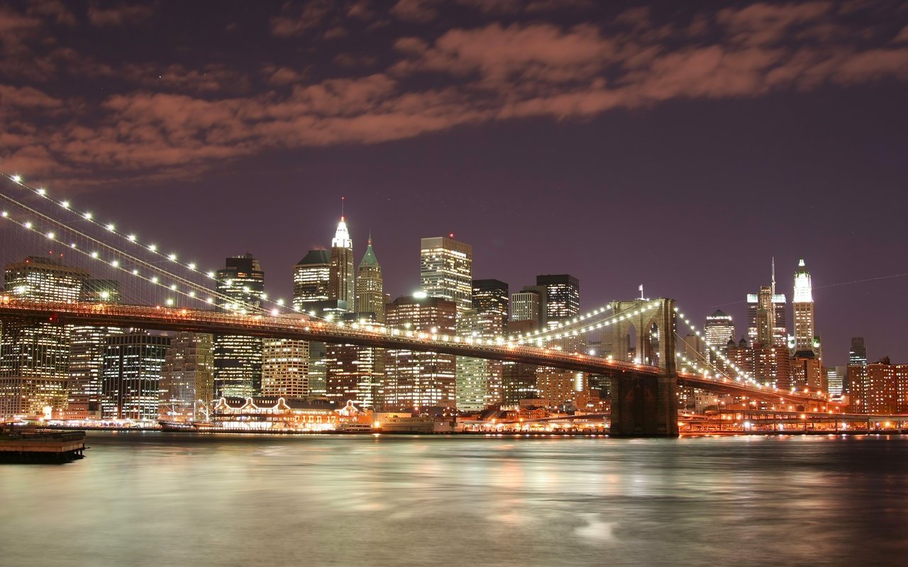 Обои ночь, огни, мост, нью-йорк, бруклинский мост, night, lights, bridge, new york, brooklyn bridge разрешение 3456x2304 Загрузить