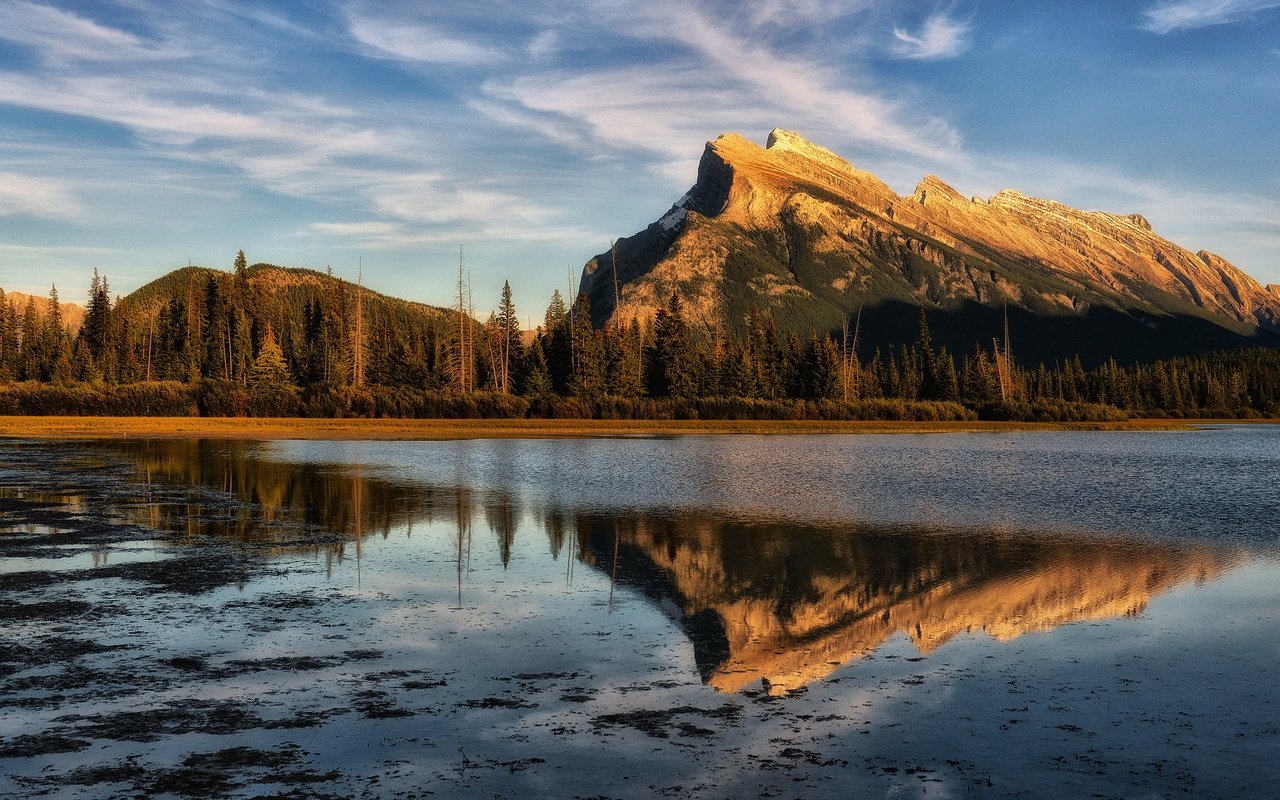 Обои небо, вода, озеро, лес, отражение, гора, the sky, water, lake, forest, reflection, mountain разрешение 1920x1200 Загрузить