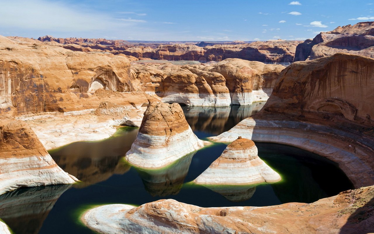 Обои река, скалы, пейзаж, каньон, озеро пауэлл, глен-каньон, reflection canyon, river, rocks, landscape, canyon, lake powell, glen canyon разрешение 1920x1080 Загрузить