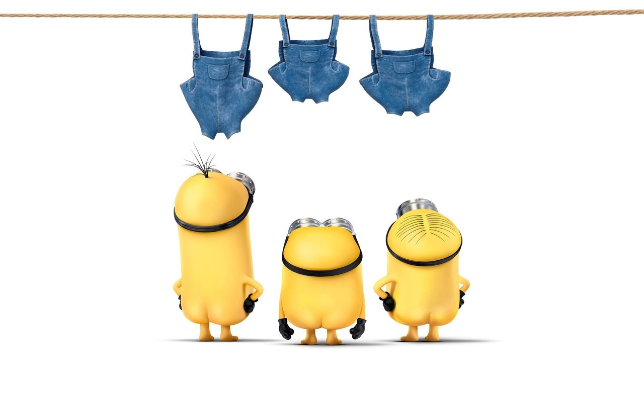 Обои белый фон, одежда, веревка, миньоны, 3d графика, white background, clothing, rope, minions, 3d graphics разрешение 1920x1200 Загрузить