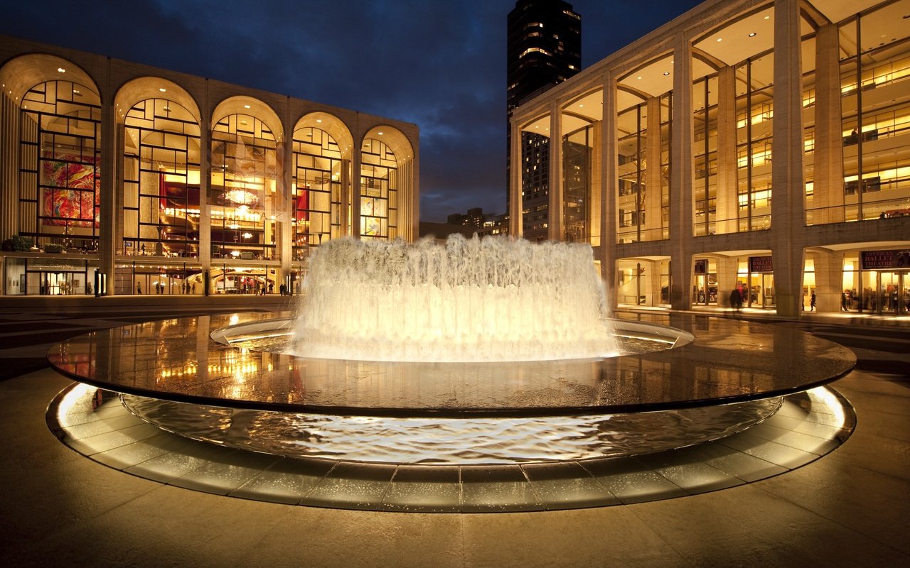 Обои фонтан, сша, здания, нью йорк, линкольн-центр, fountain, usa, building, new york, lincoln center разрешение 4256x2832 Загрузить