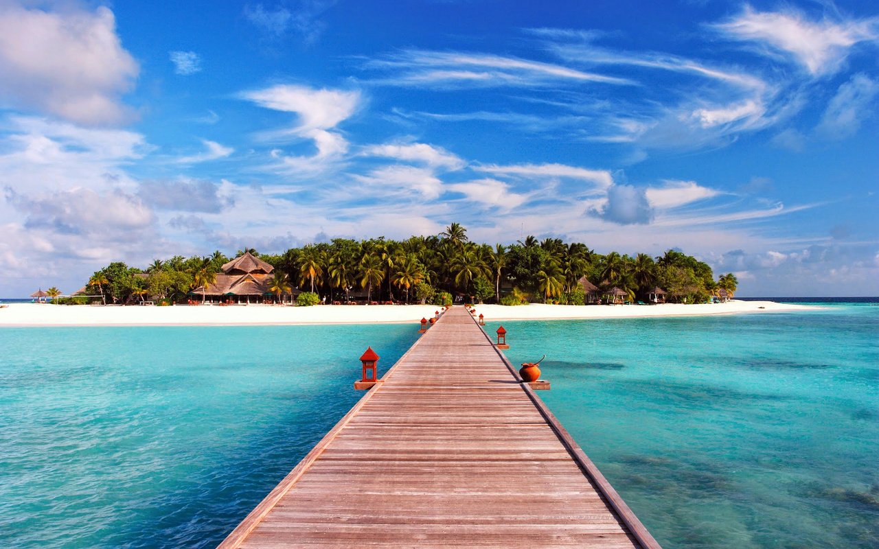 Обои море, песок, пляж, пальмы, остров, тропики, мальдивы, sea, sand, beach, palm trees, island, tropics, the maldives разрешение 2048x1365 Загрузить