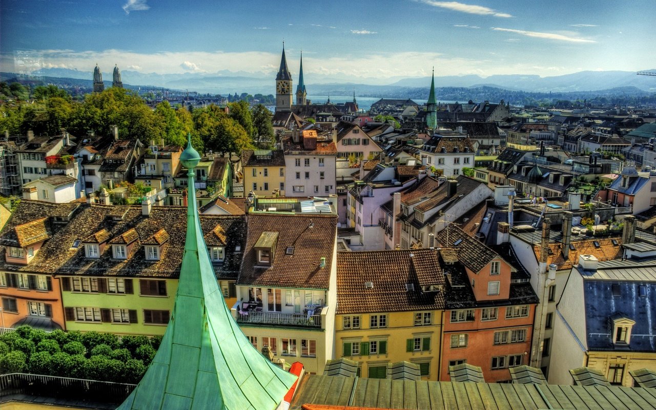 Обои панорама, город, швейцария, здания, цюрих, panorama, the city, switzerland, building, zurich разрешение 2238x1600 Загрузить