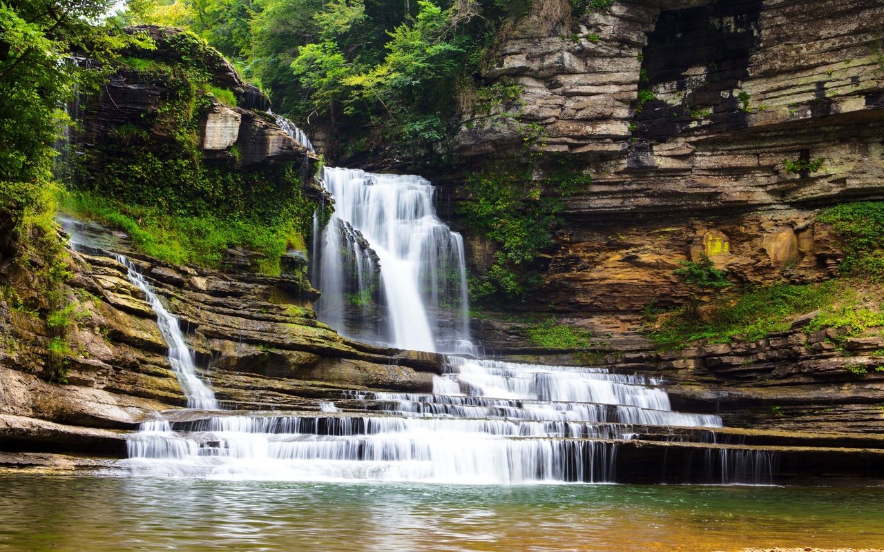 Обои скалы, природа, пейзаж, водопад, каскад, rocks, nature, landscape, waterfall, cascade разрешение 3840x2400 Загрузить