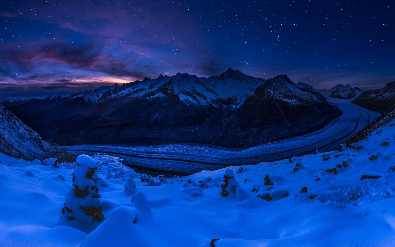 Обои ночь, горы, снег, природа, зима, пейзаж, швейцария, ледник, night, mountains, snow, nature, winter, landscape, switzerland, glacier разрешение 7593x3701 Загрузить