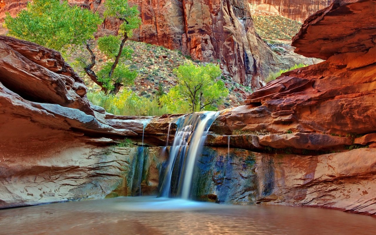 Обои водопад, grand staircase-escalante national monument, coyote gulch, койот ущелье, великая лестница-эскаланте национальный памятник, waterfall разрешение 3840x2160 Загрузить