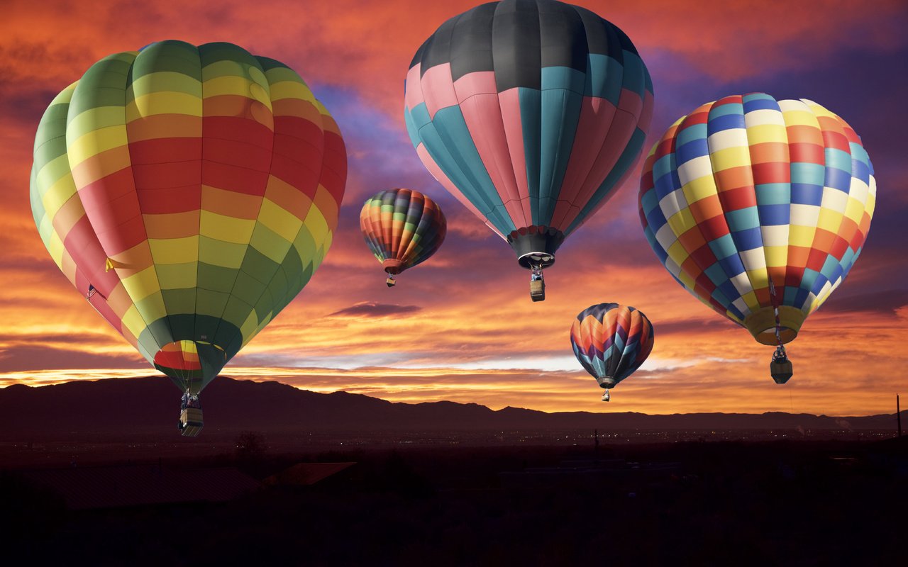 Обои небо, природа, закат, воздушные шары, balloon classic, the sky, nature, sunset, balloons разрешение 6016x4016 Загрузить
