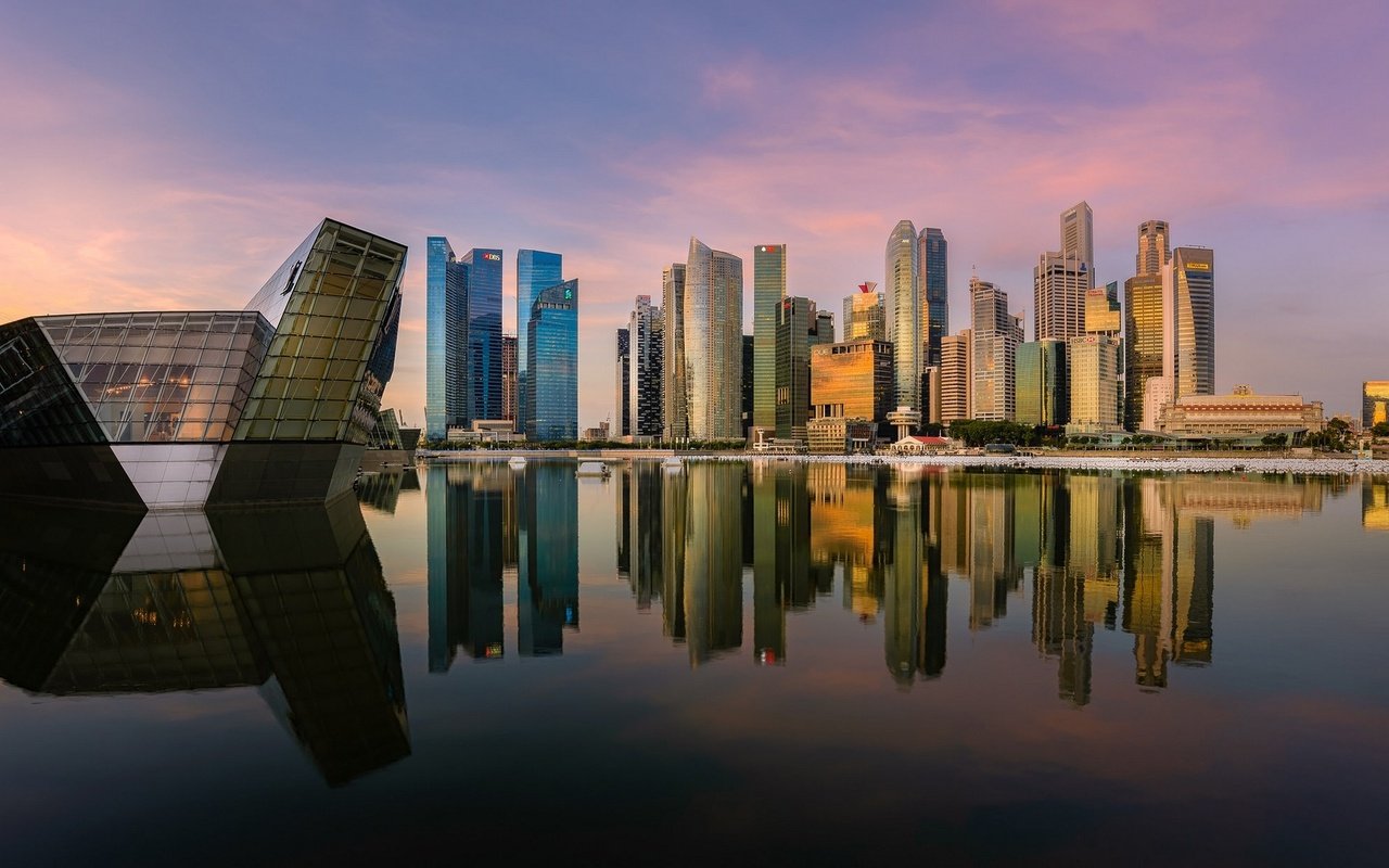 Обои вода, отражение, небоскребы, сингапур, марина бей, water, reflection, skyscrapers, singapore, marina bay разрешение 1920x1160 Загрузить