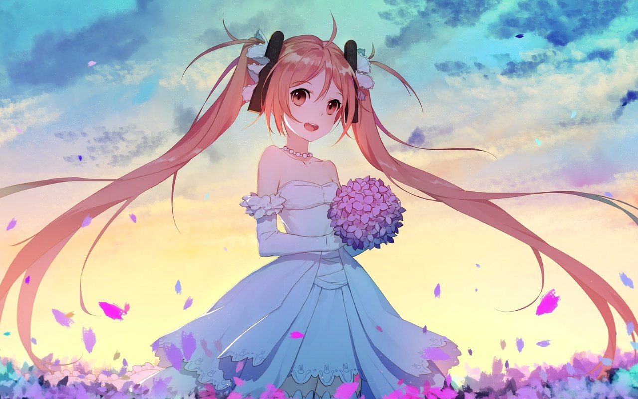 Обои невесты, лоли, twintails, свадебное платье, улыбается, black bullet, aihara enju, bride, loli, wedding dress, smiling разрешение 3070x1944 Загрузить