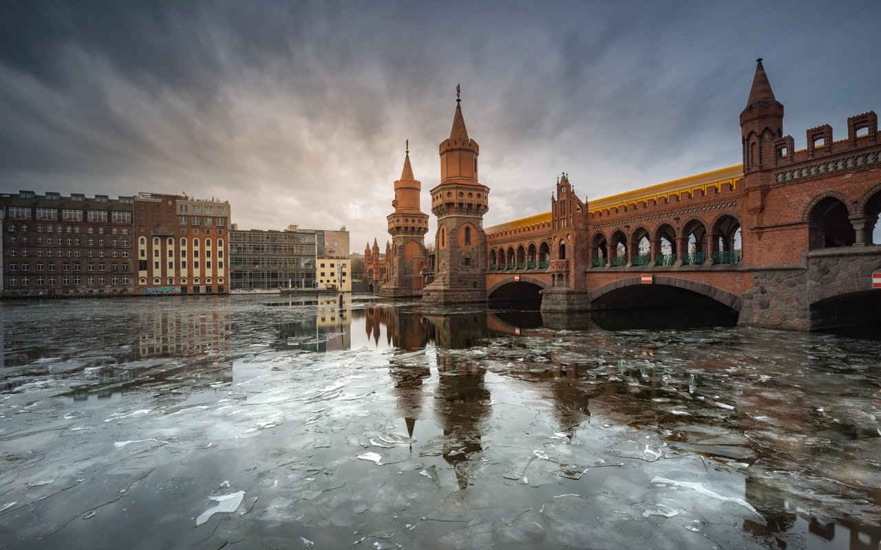 Обои мост, город, германия, берлин, обербаумбрюкк, bridge, the city, germany, berlin, the tv разрешение 7019x4561 Загрузить