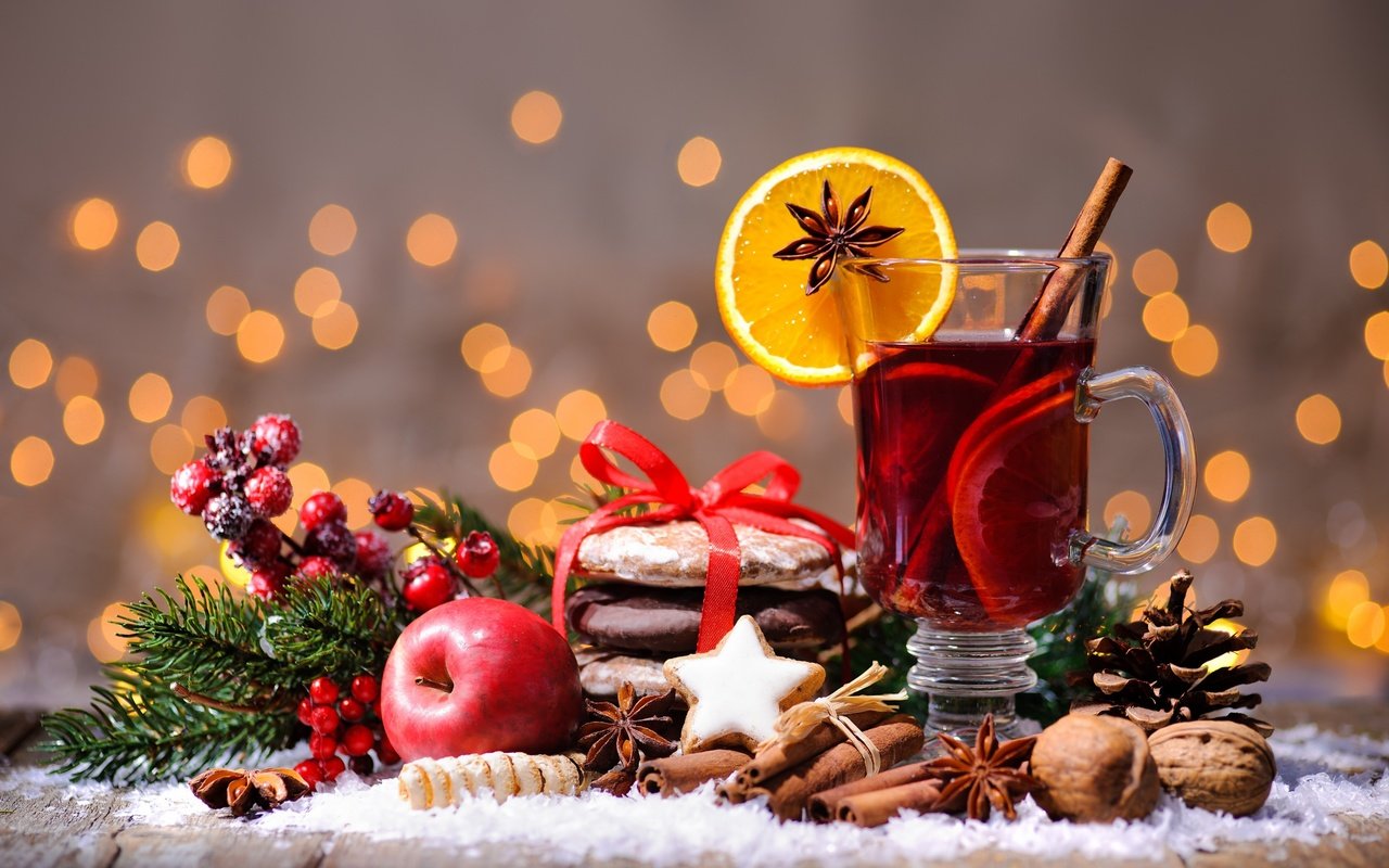 Обои новый год, бадьян, орехи, глинтвейн, напиток, корица, яблоки, апельсин, рождество, печенье, new year, star anise, nuts, mulled wine, drink, cinnamon, apples, orange, christmas, cookies разрешение 2880x1800 Загрузить