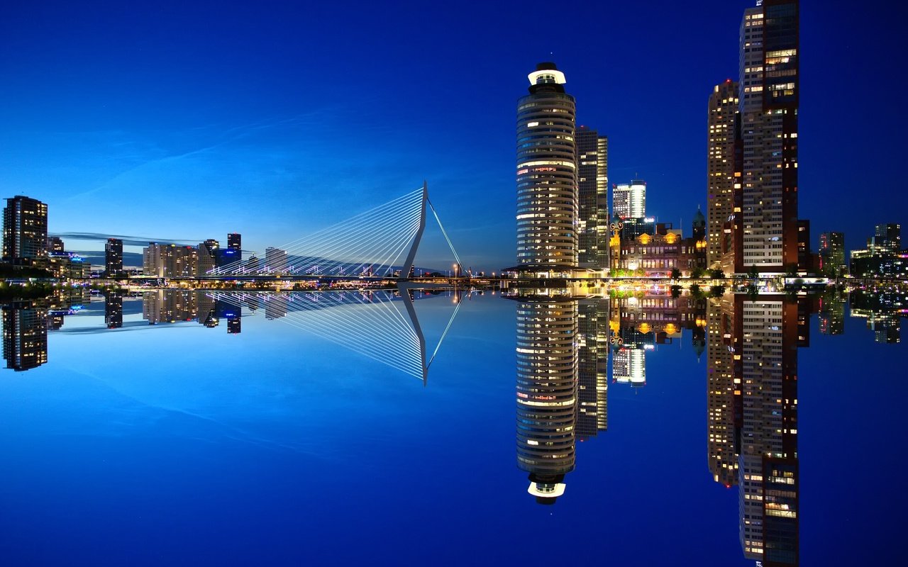 Обои небо, голландия, ночь, роттердам, вода, город, небоскребы, архитектура, порт, нидерланды, the sky, holland, night, rotterdam, water, the city, skyscrapers, architecture, port, netherlands разрешение 4251x2953 Загрузить