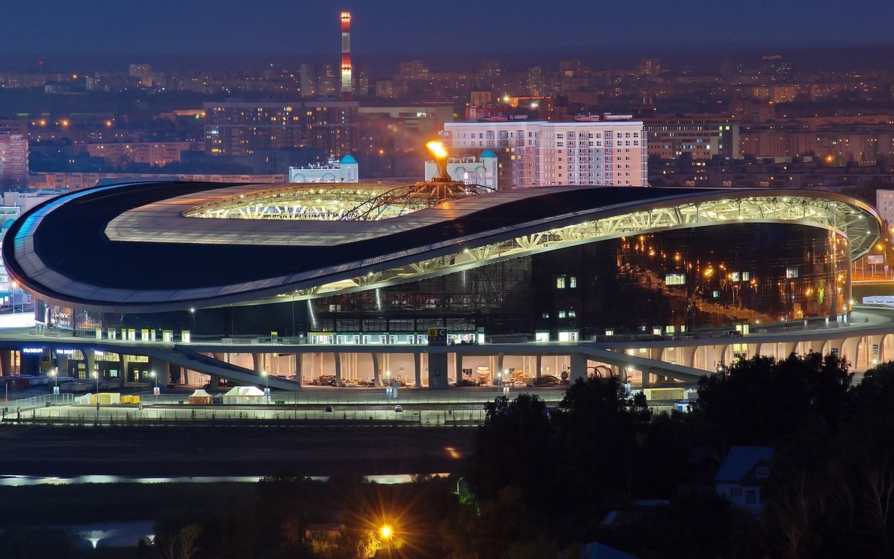 Обои ночь, город, казань, арена, татарстан, night, the city, kazan, arena, tatarstan разрешение 1920x1080 Загрузить