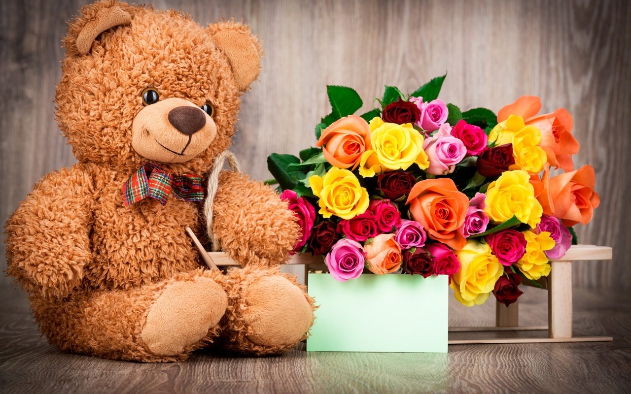 Обои цветы, святого, розы, медвежонок, мишка, игрушка, букет, подарок, день святого валентина, 14 февраля, flowers, holy, roses, bear, toy, bouquet, gift, valentine's day, 14 feb разрешение 2880x1800 Загрузить