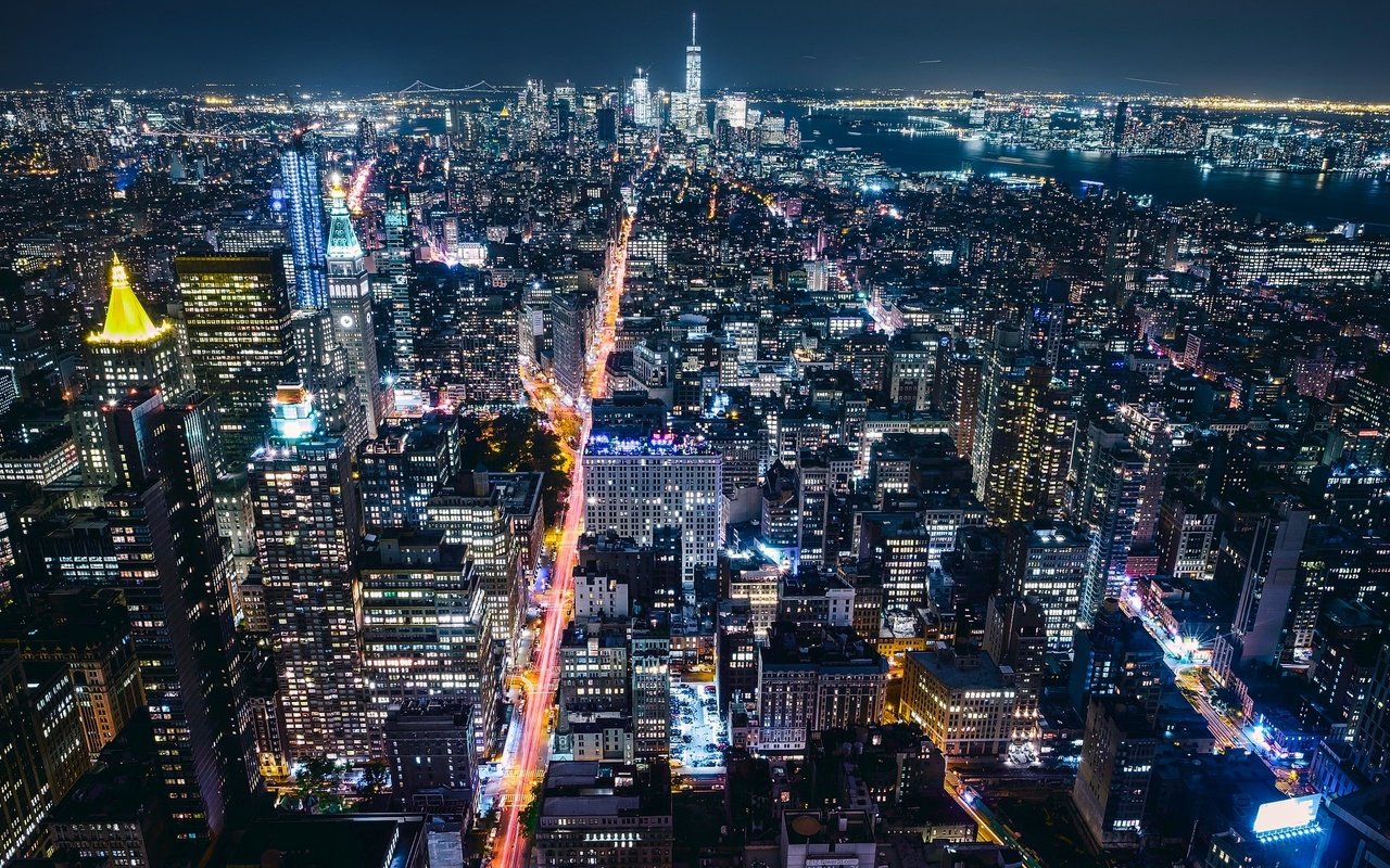 Обои ночь, вид сверху, нью-йорк, здания, night, the view from the top, new york, building разрешение 2048x1365 Загрузить