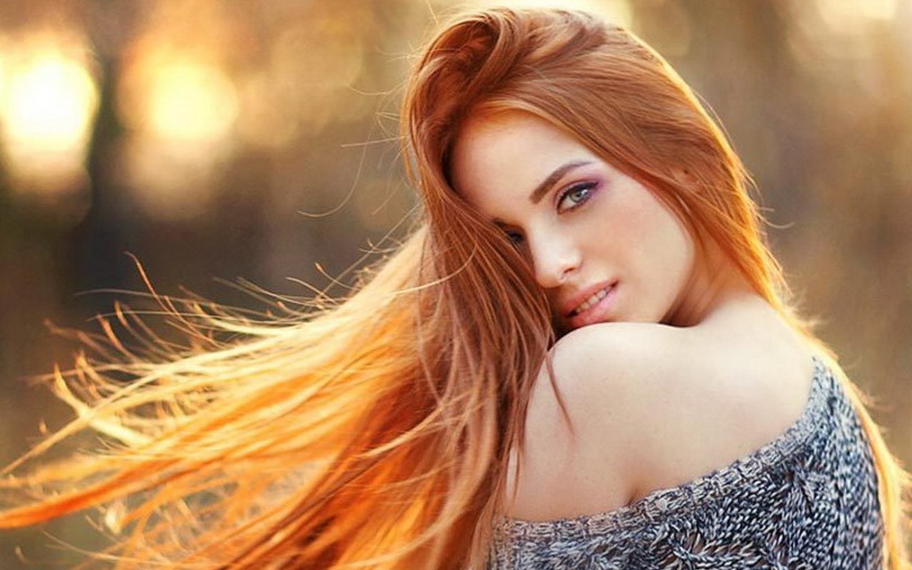 Обои девушка, макияж, рыжая девушка, голые плечи, рыжие волосы, girl, makeup, redhead girl, bare shoulders, red hair разрешение 1920x1080 Загрузить