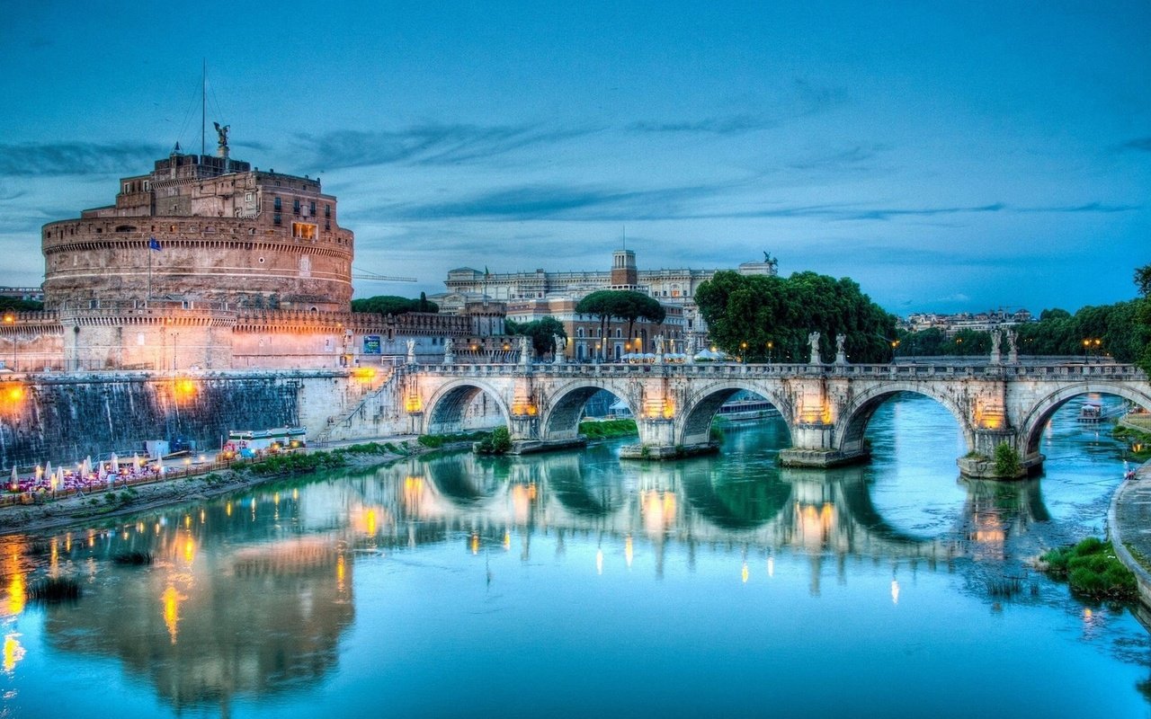 Обои река, мост, италия, рим, замок святого ангела, тибр, river, bridge, italy, rome, castel sant'angelo, the tiber разрешение 2708x1523 Загрузить