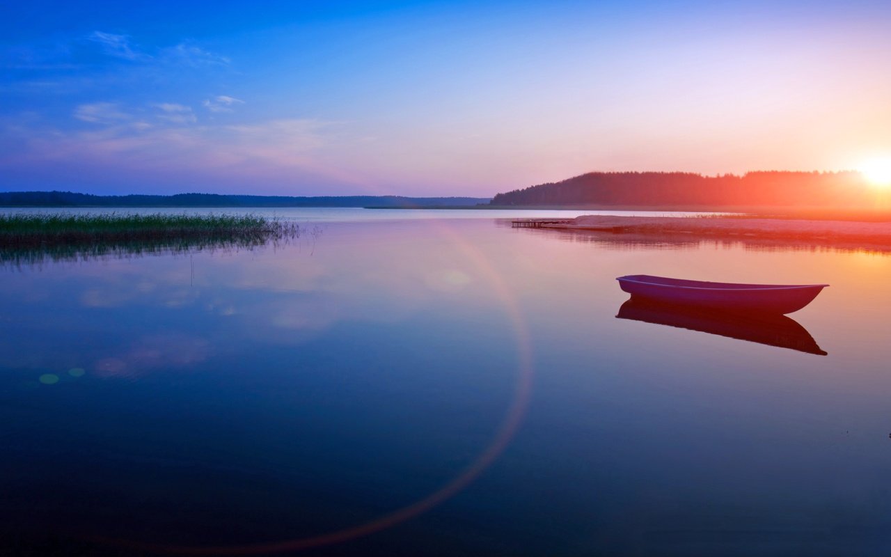 Обои вечер, озеро, закат, лодка, the evening, lake, sunset, boat разрешение 4722x2657 Загрузить