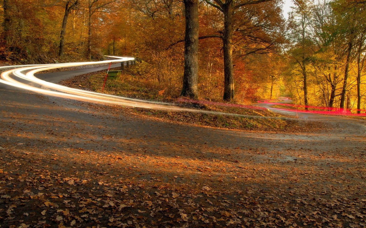 Обои дорога, огни, осень, road, lights, autumn разрешение 3840x2160 Загрузить