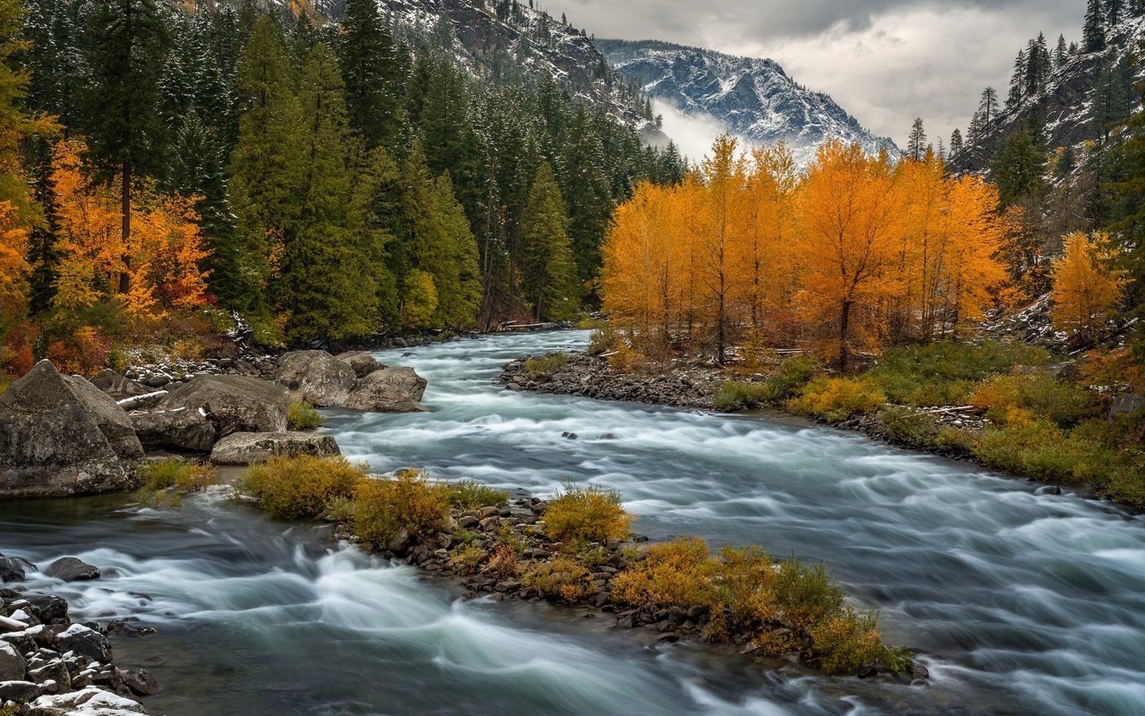 Обои река, горы, осень, river, mountains, autumn разрешение 2048x1300 Загрузить
