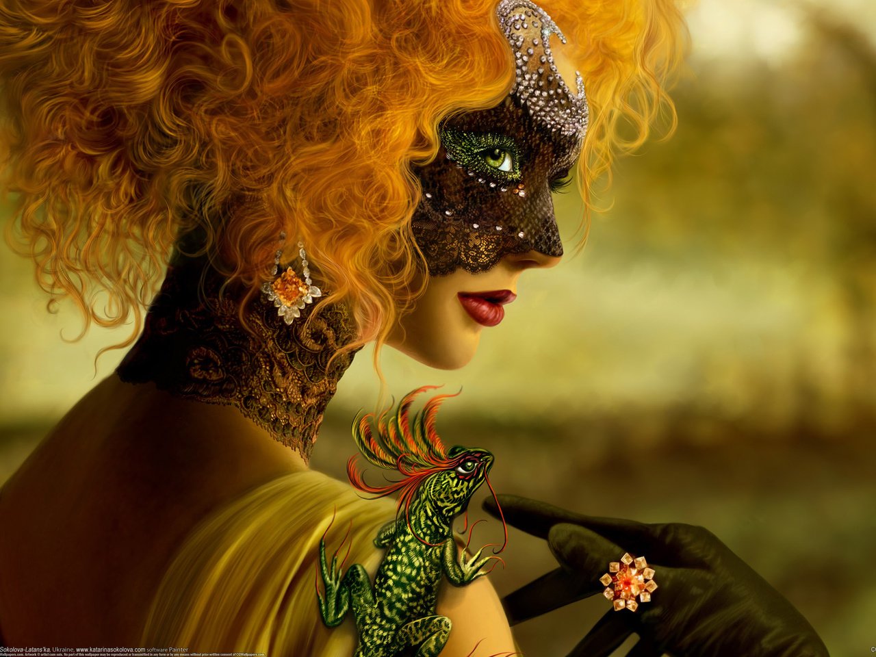 Обои девушка, маска, таинственность, рыжая. ящерица, katarina sokolova-latanska, girl, mask, mystery, red. lizard разрешение 2560x1600 Загрузить