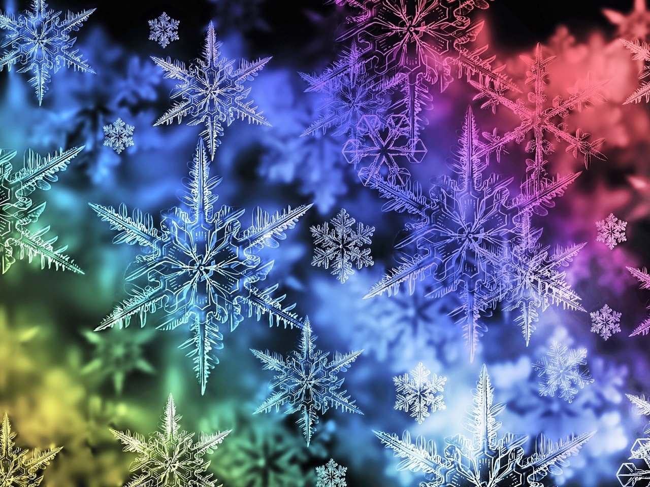 Обои снежинки, цвет, спектр, snowflakes, color, range разрешение 1920x1200 Загрузить