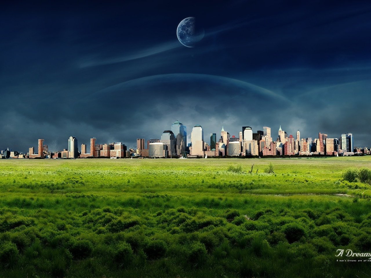 Обои трава, планета, город, dreamy world, grass, planet, the city разрешение 1920x1200 Загрузить