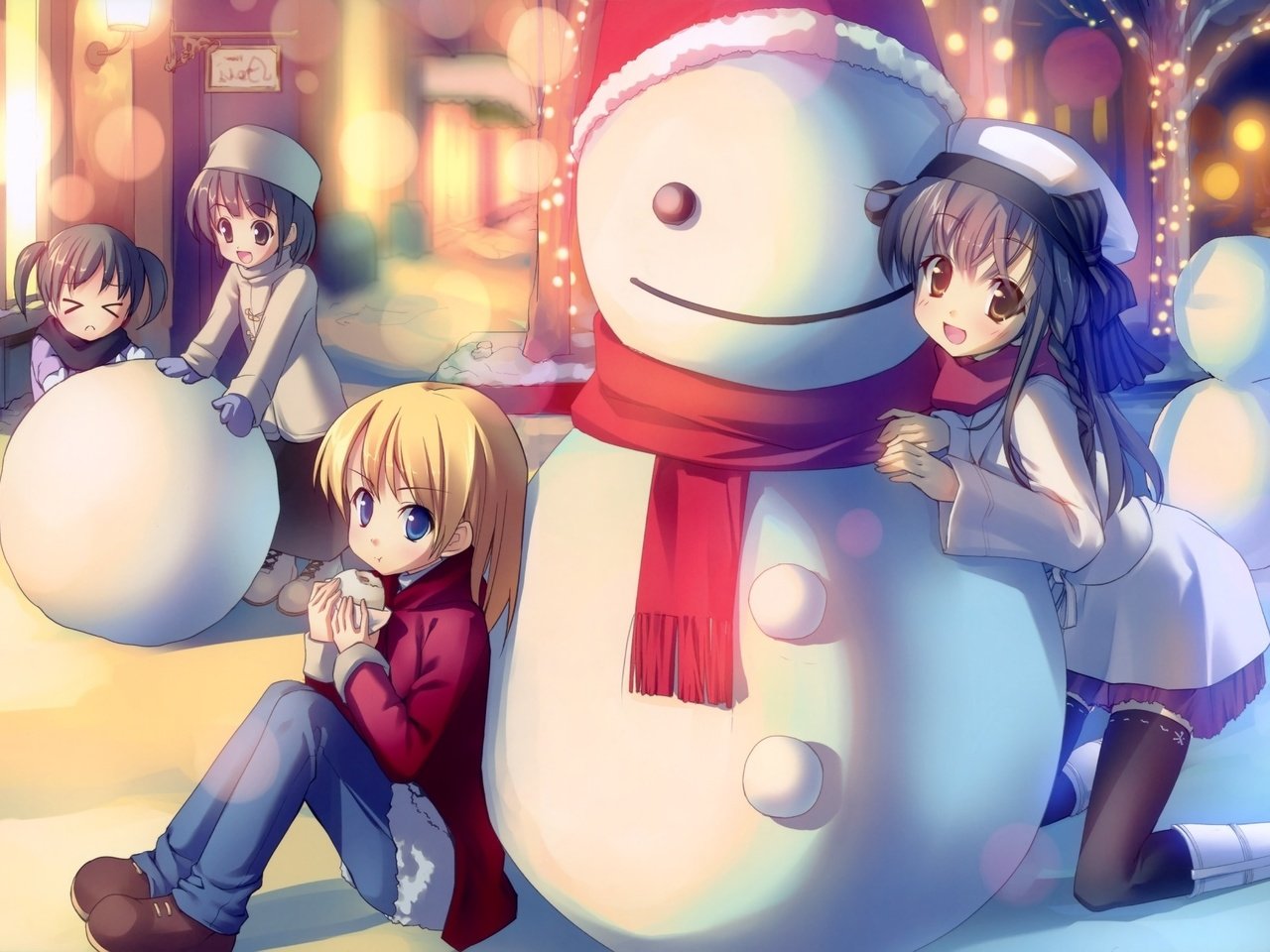 Обои зима, настроение, аниме, снеговик, друзья, winter, mood, anime, snowman, friends разрешение 2000x1417 Загрузить