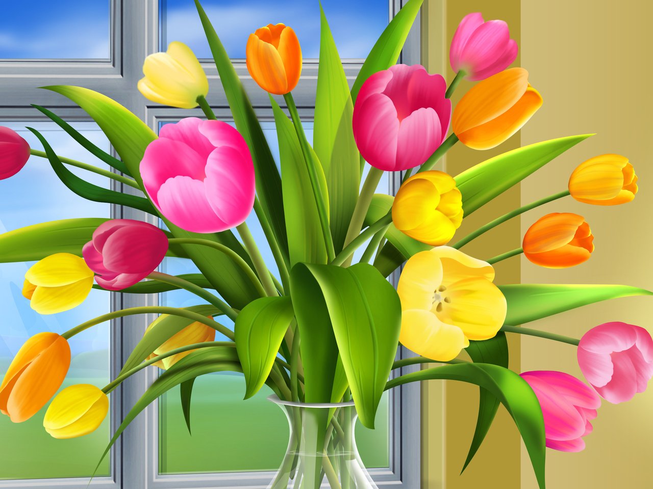 Обои тюльпаны, окно, ваза, tulips, window, vase разрешение 2560x1670 Загрузить