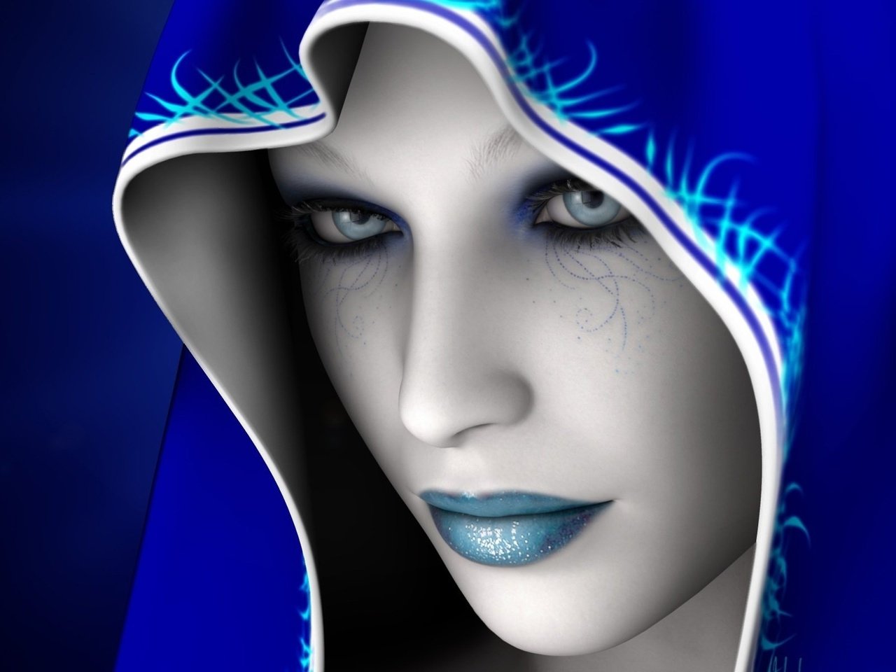 Обои синий, лицо, капюшон, blue, face, hood разрешение 1920x1200 Загрузить