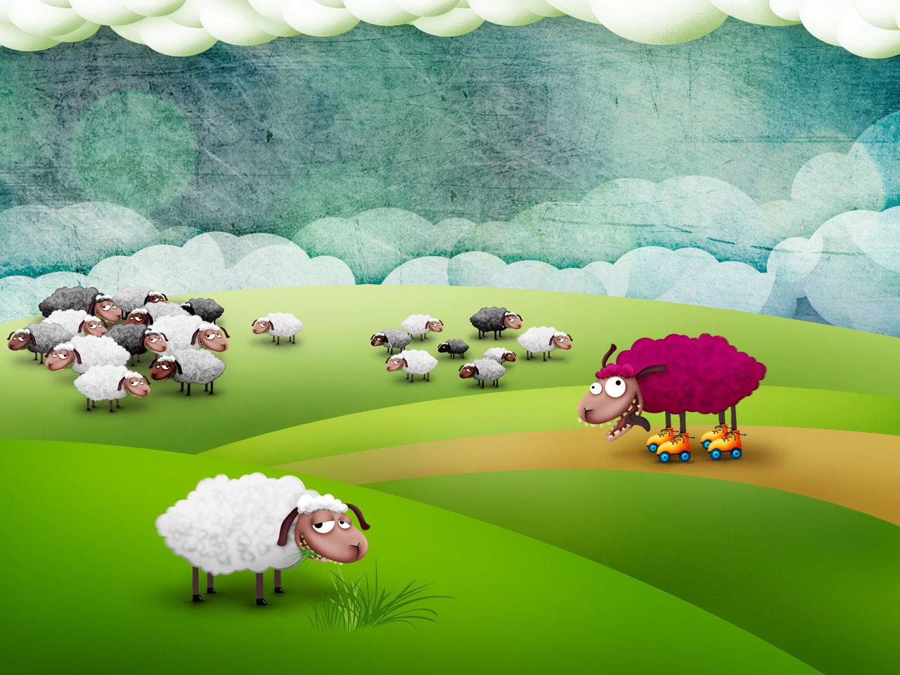 Обои поле, овцы, сумашедшая овца, field, sheep, mad sheep разрешение 2560x1600 Загрузить