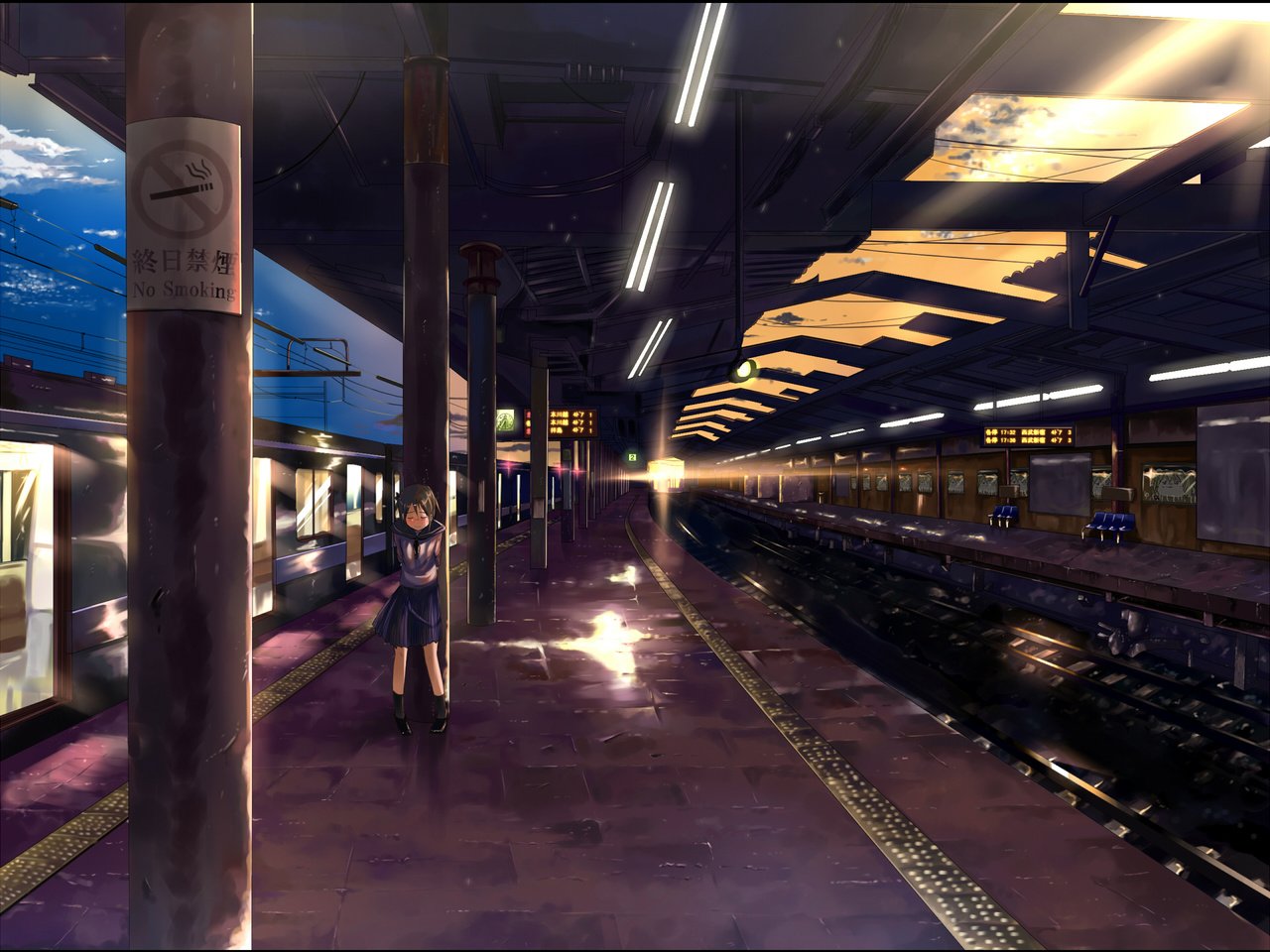 Обои вечер, грусть, вокзал, одна, the evening, sadness, station, one разрешение 1920x1540 Загрузить