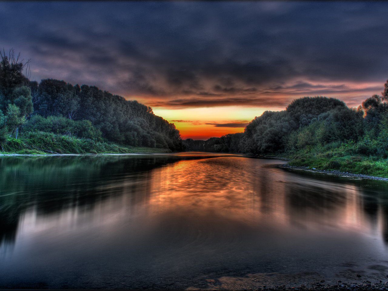 Обои закат, меж, двух берегов, а может и рассвет, sunset, between, the two banks, and maybe dawn разрешение 1920x1200 Загрузить