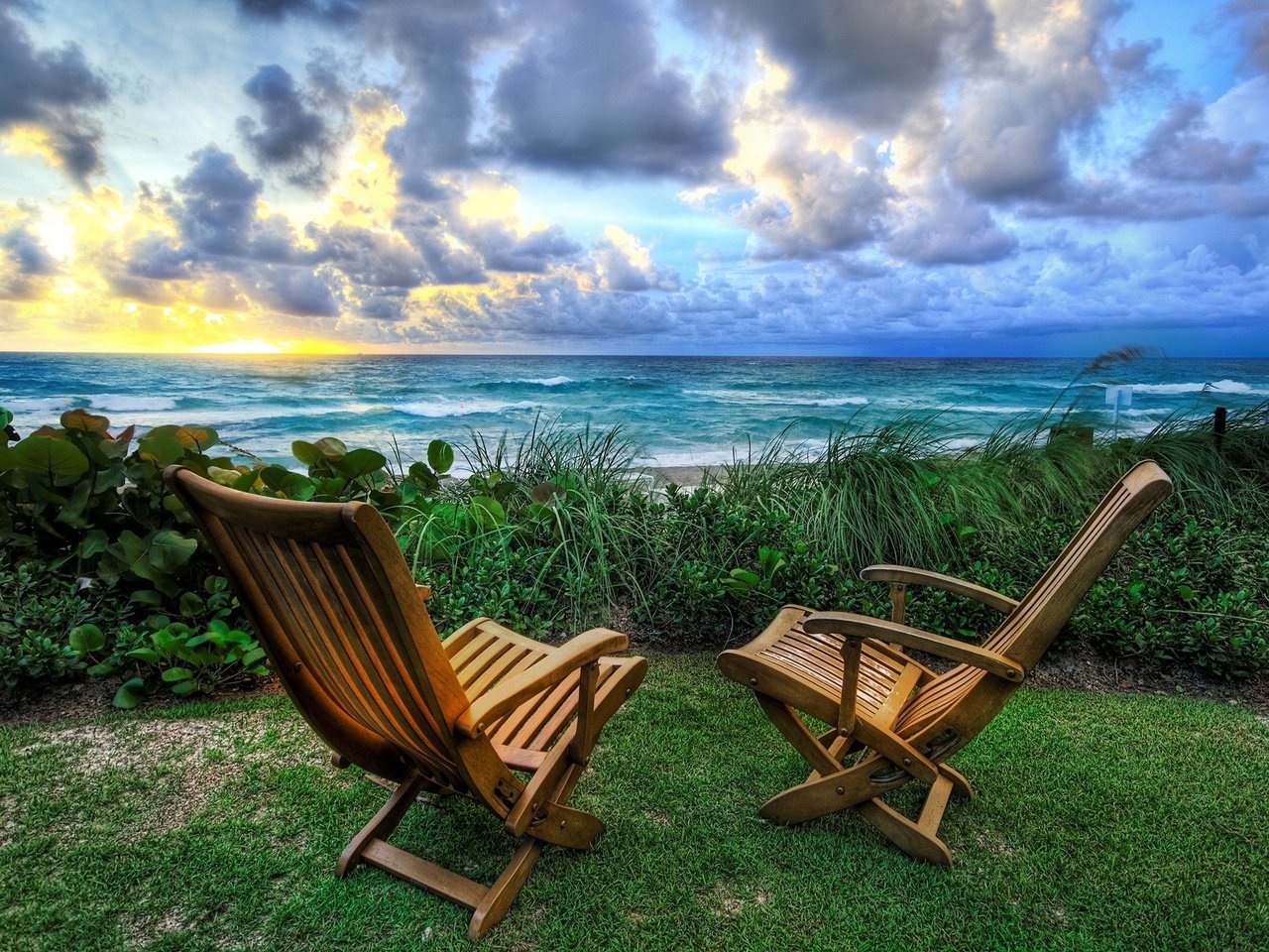 Обои восход, природа, море, стулья, sunrise, nature, sea, chairs разрешение 1920x1440 Загрузить